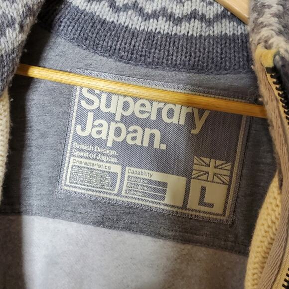 Superdry Grey fleece lined grey knit front sweater jacket Size Large coatigan - Picture 4 of 12